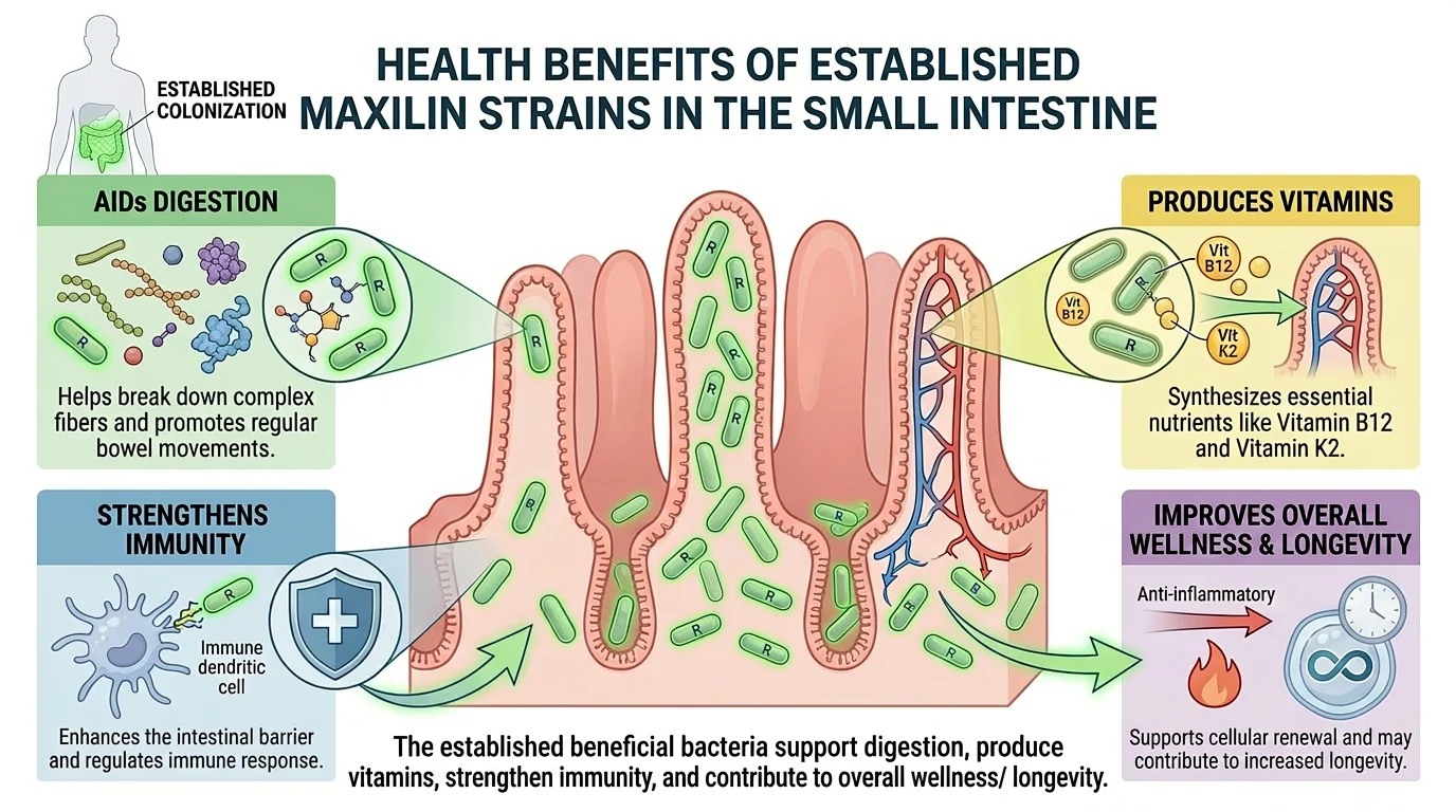 Health benefits of established Maxilin strains in the small intestine