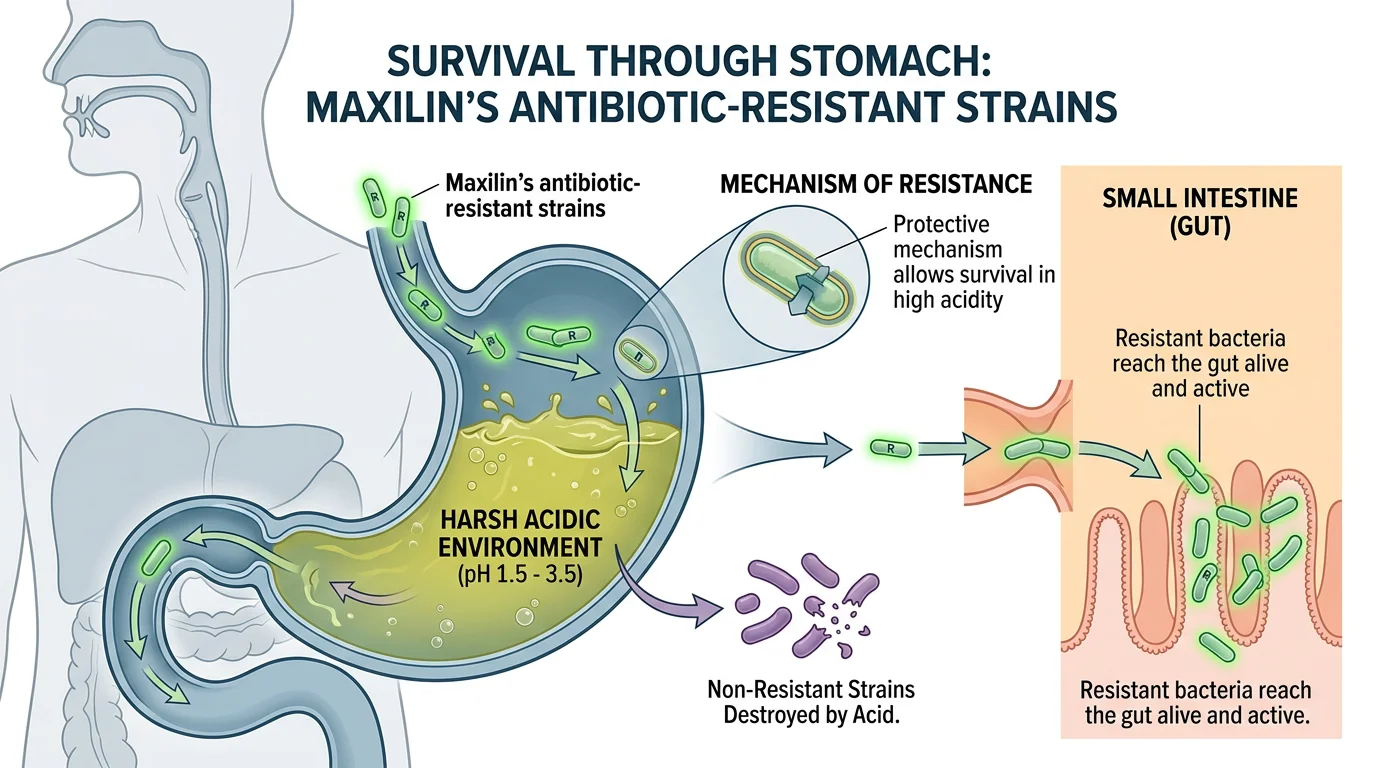 Survival through stomach — Maxilin's antibiotic-resistant strains survive harsh acidic environment
